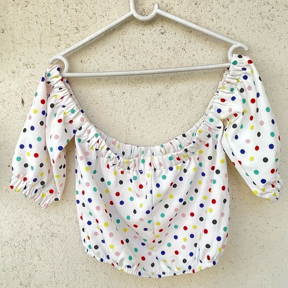 Zara off shoulder polka dot summer crop top - Picture 2 of 8